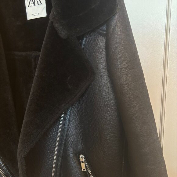 Zara Double-Faced Fur-Lined Leather Jacket - Picture 6 of 7